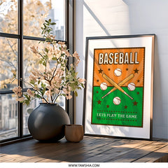 Baseball Wall Art Print, Game Room Decor, Sports Fan Gift, Baseball Bats and Balls Poster, Play Ball Art, Boys Room, Kids Room, Man Cave Art - Tawshia