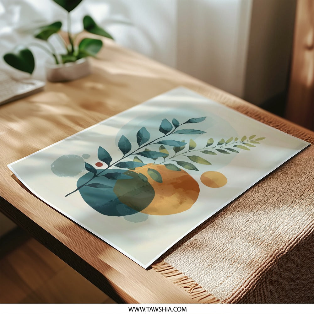 Abstract Leaves Photographic Print, Botanical Wall Art, Modern Home Decor, Circle Art Print, Nature Inspired Artwork, Minimalist Print - Tawshia