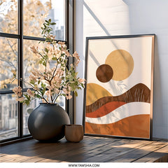 Boho Landscape Wall Art, Abstract Mountain Print, Minimalist Sun Art, Geometric Shapes Art Print, Modern Home Decor, Earth Tone Art - Tawshia