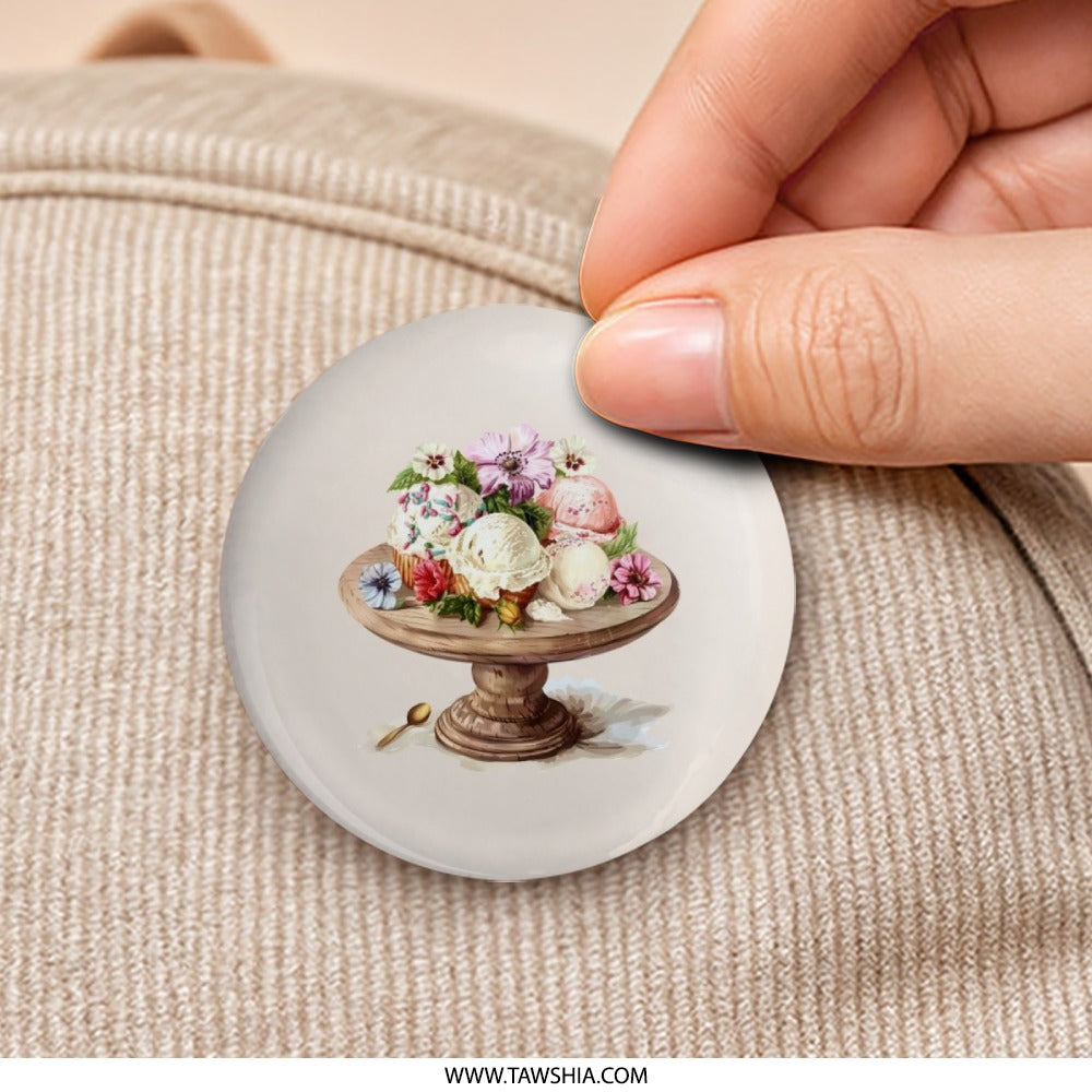 Ice Cream Pinback Button, Floral Button, Dessert Badge, Food Button, Cute Button, Unique Accessories, Ice Cream Lover, Button Collection - Tawshia