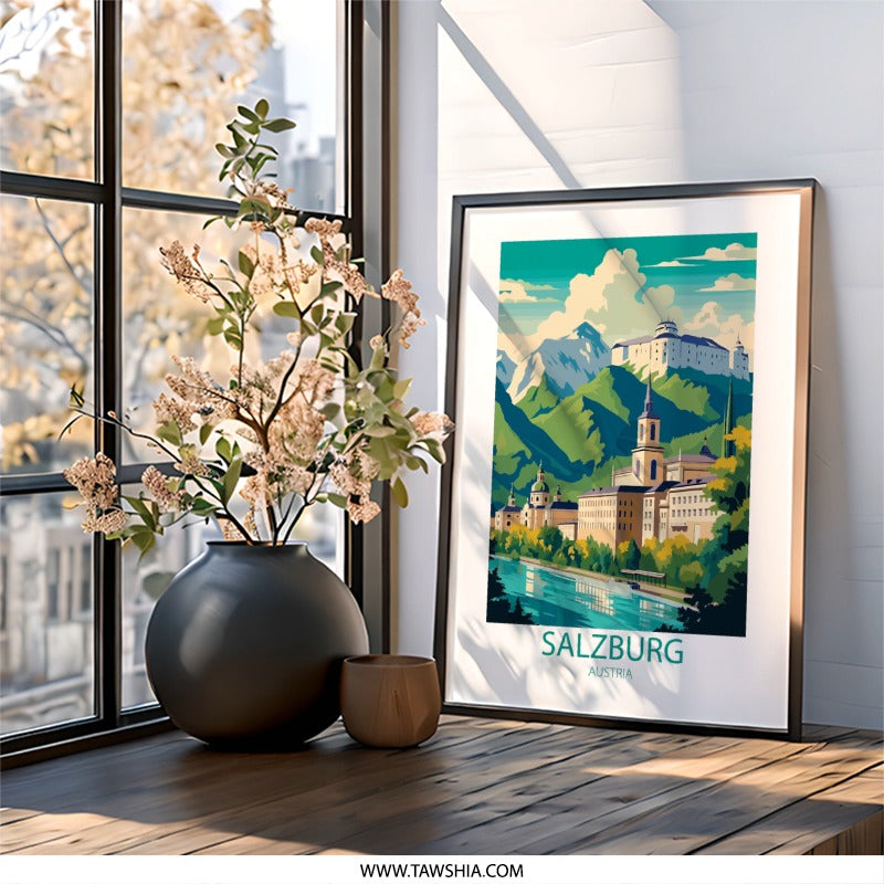 Salzburg Austria Wall Art, Cityscape Poster, Travel Print, Austrian Landscape, Home Decor, Europe Art Print, Minimalist Wall Decor - Tawshia
