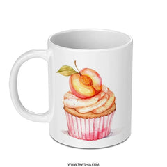 Peach Cupcake Mug, Watercolor Design, Unique Coffee Mug, Foodie Gift, Sweet Treat Mug, Dessert Lover Gift, Whimsical Mug, Cute Mug, Gift - Tawshia