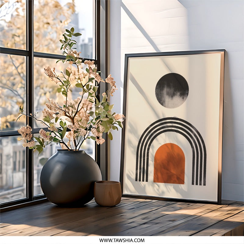 Abstract Wall Art, Geometric Print, Boho Decor, Modern Art Print, Minimalist Home Decor, Circle and Arch Artwork, Framed Wall Art - Tawshia