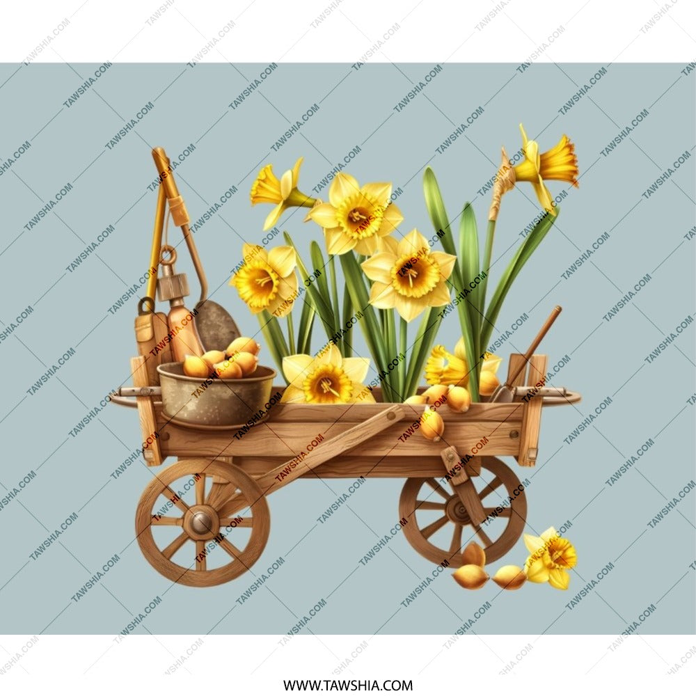 Daffodil Mouse Pad, Floral Cart, Garden Tools, Spring Flowers, Botanical Art, Unique Desk Decor, Home Office Accessories - Tawshia