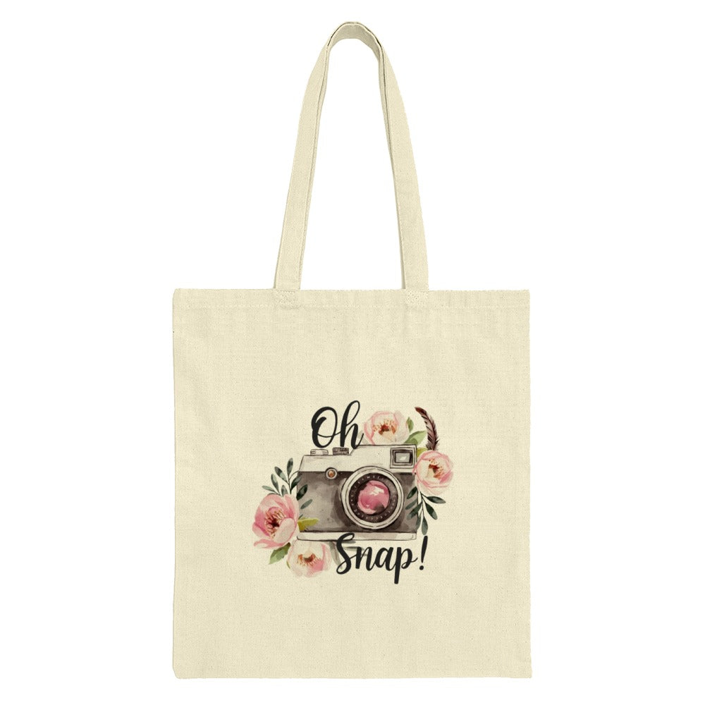 Floral Camera Tote Bag, Photographer Gift, Oh Snap! Bag, Cute Camera Design, Everyday Shopping Bag, Gift for Her, Photography Lover - Tawshia