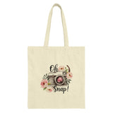 Floral Camera Tote Bag, Photographer Gift, Oh Snap! Bag, Cute Camera Design, Everyday Shopping Bag, Gift for Her, Photography Lover - Tawshia