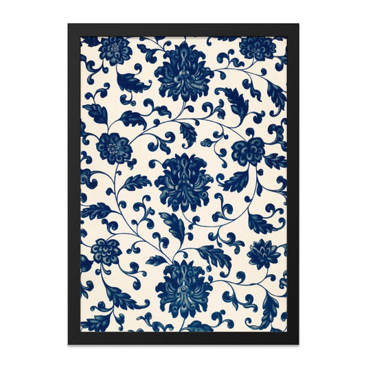 Blue Floral Wall Art, Chinoiserie Print, Vintage Style Decor, Botanical Illustration, Elegant Home Decor, Flower Wall Hanging - Tawshia