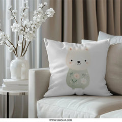 Cute Bear Pillow, Floral Design Pillow, Nursery Decor Pillow, Kids Room Pillow, Decorative Pillow, Gift Idea - Tawshia
