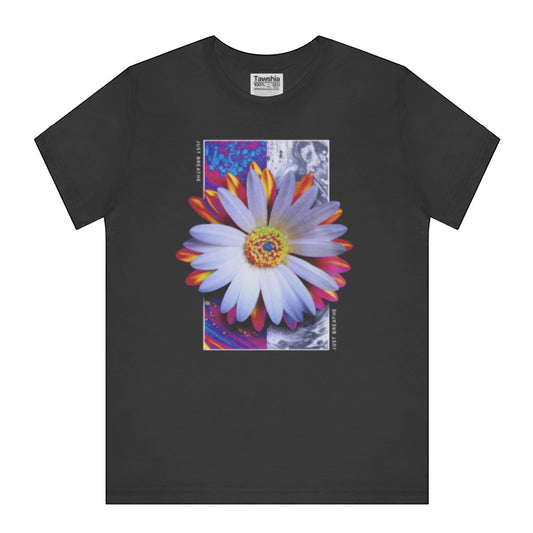 Vibrant Floral Design on Black T-Shirt product type