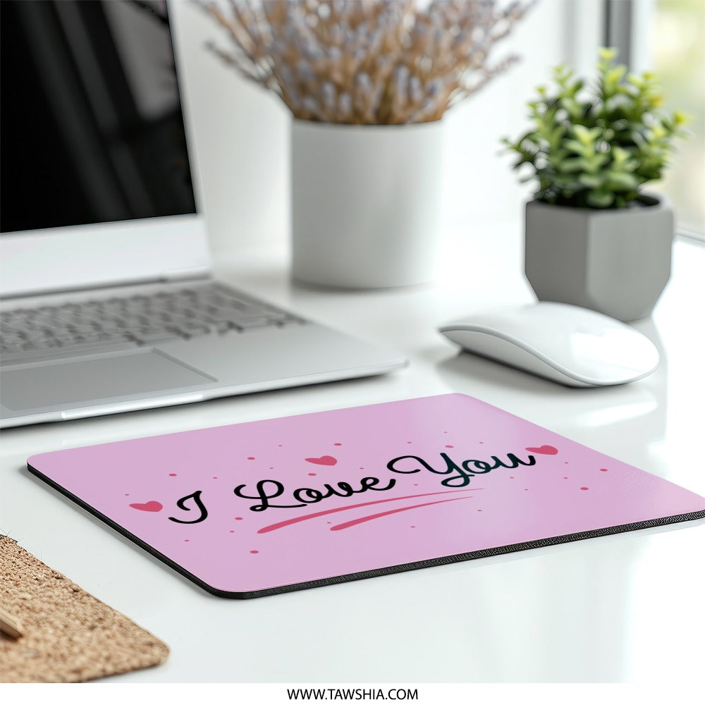 I Love You Mouse Pad, Valentine's Day Gift, Pink Mousepad, Cute Office Decor, Heart Mouse Mat, Unique Gift, Mousepad For Her, Desk Accessory - Tawshia