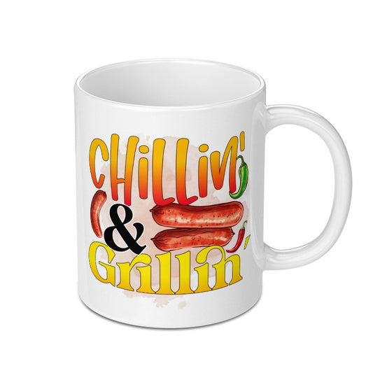Chilling and Grilling Mug, BBQ Mug, Food Lover Gift, Grill Master Mug, Funny BBQ Mug, Sausage Mug, Novelty Mug, Gift For Him, Cute Mug - Tawshia
