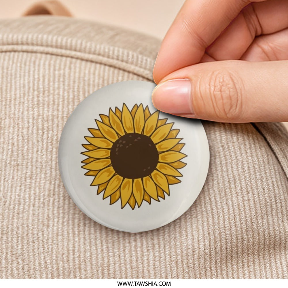 Sunflower Pinback Button, Floral Button Badge, Botanical Cute Button, Happy Flower Button, Plant Lover Gift, Nature Inspired Pins - Tawshia