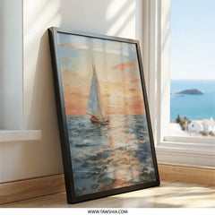 Sailing Boat Wall Art, Ocean Sunset Painting, Coastal Decor, Nautical Wall Art, Sailboat Artwork, Seascape Art Print - Tawshia