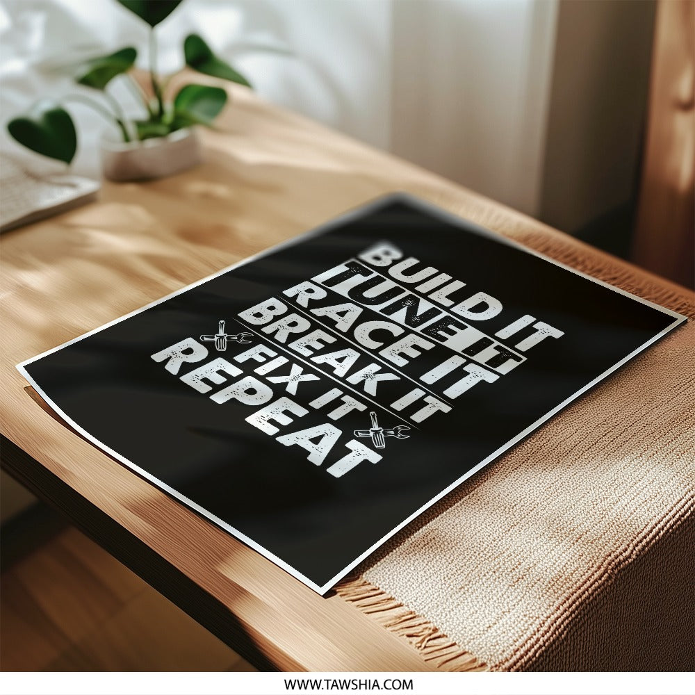 Build It Tune It Photographic Print, Race Car Enthusiast Art, Garage Decor, Car Lover Gift, Mechanic Quote, Black and White Automotive Print - Tawshia