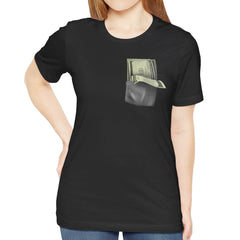 Stylish Black Tee with Money in Pocket Graphic product type