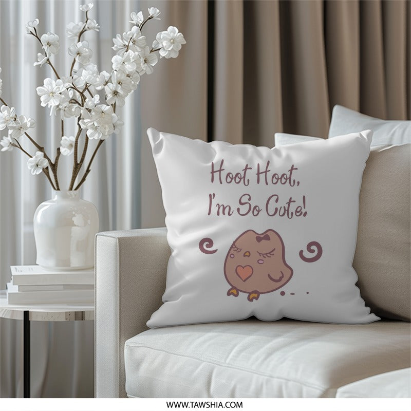 Cute Owl Pillow, Hoot Hoot Pillow, Kawaii Style Pillow, Kids Room Decor, Nursery Decor, Gift for Owl Lovers, Decorative Accent Pillow - Tawshia