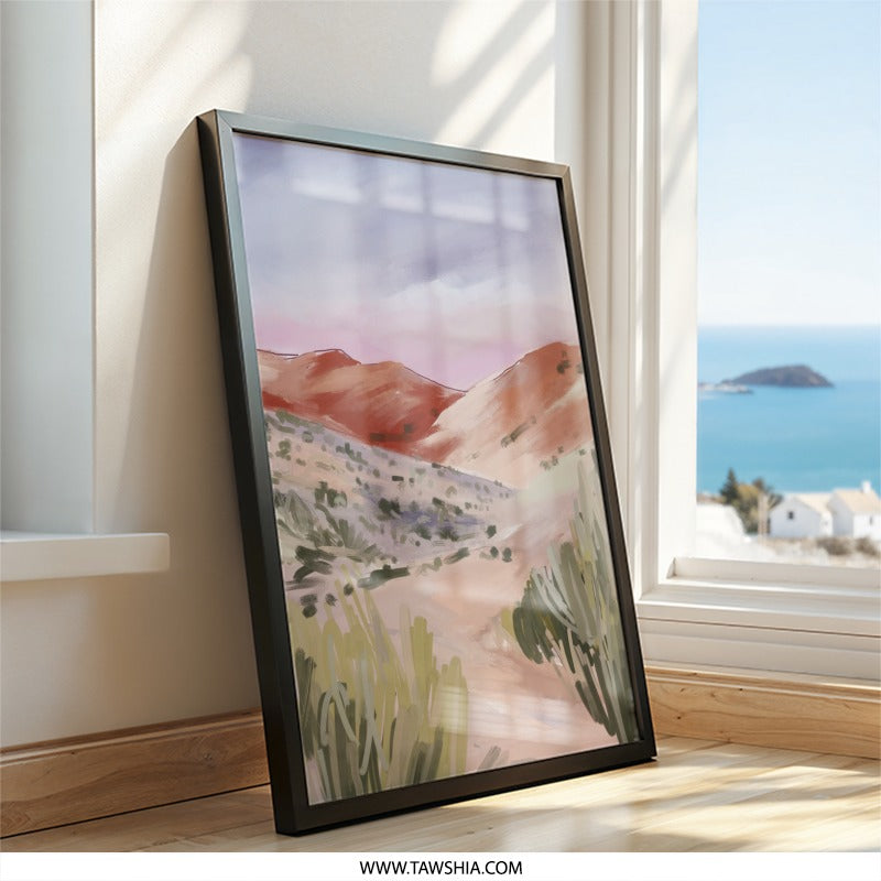 Desert Vista Wall Art, Mountain Landscape Print, Southwestern Scenery Painting, Earth Tone Artwork, Modern Home Decor - Tawshia