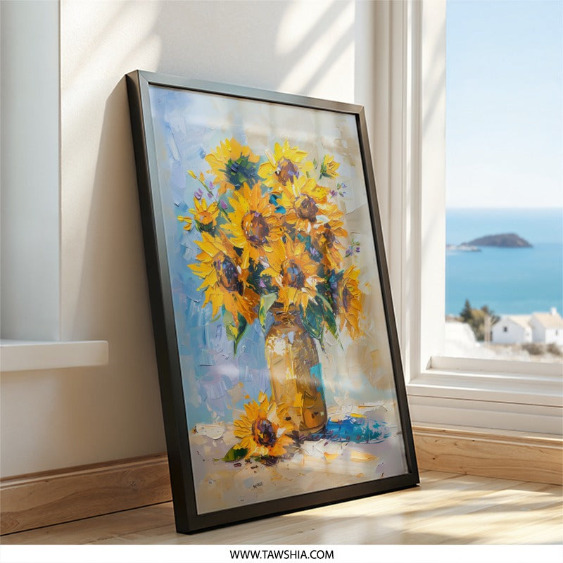 Sunflower Wall Art, Floral Oil Painting, Jar Art, Flower Painting, Summer Decor, Botanical Art Print, Kitchen Wall Decor, Sunflower Artwork - Tawshia