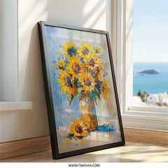 Sunflower Wall Art, Floral Oil Painting, Jar Art, Flower Painting, Summer Decor, Botanical Art Print, Kitchen Wall Decor, Sunflower Artwork - Tawshia