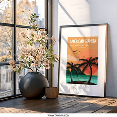 American Samoa Wall Art, National Park Print, Tropical Island Decor, Sunset Palm Trees, Travel Poster, Vacation Souvenir - Tawshia