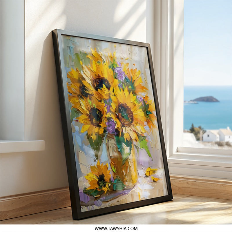 Sunflower Wall Art, Floral Painting Print, Impressionist Bouquet, Yellow Flower Decor, Vibrant Home Decor, Wall Art - Tawshia
