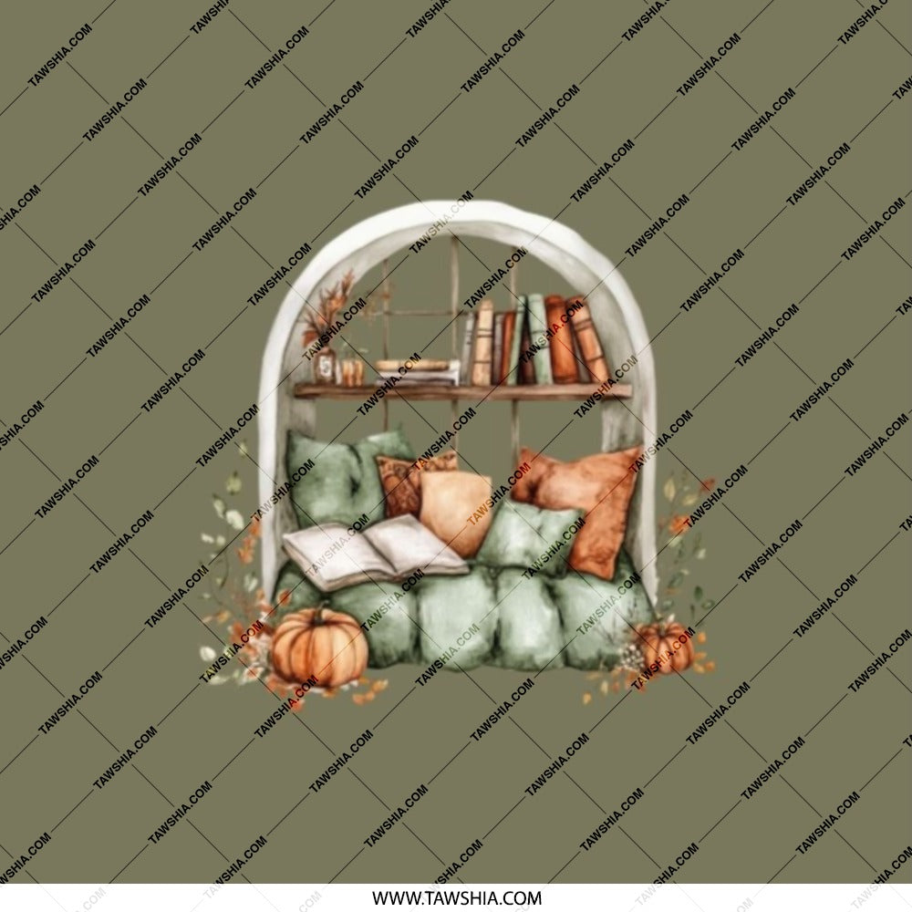 Cozy Reading Nook Pocket Mirror, Autumnal Bookshelf Mirror, Fall Decor, Gift for Book Lovers, Window Seat Pocket Mirror - Tawshia