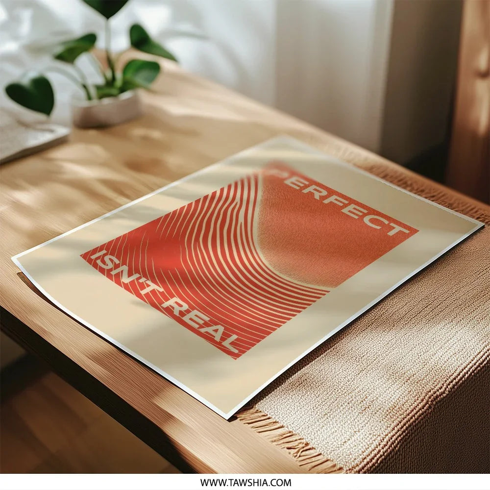 Imperfect Photographic Print, Orange Wavy Lines Wall Art, Trendy Positive Quote Decor, Motivational Aesthetic Poster, Modern Home Decor - Tawshia