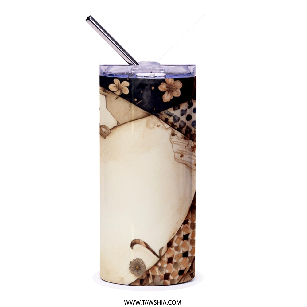 Floral Tumbler, Checkered Pattern Tumbler, Flower Tumbler, Decorative Tumbler, Elegant Tumbler, Novelty Tumbler, Unique Gift Idea - Tawshia