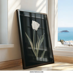 White Tulip Wall Art, Floral Print, Minimalist Decor, Botanical Wall Decor, Flower Art Print, Modern Home Decor - Tawshia