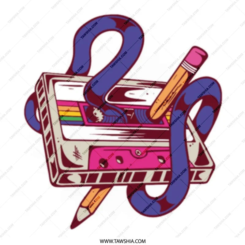 Retro Cassette Tape and Pencil Graphic T-shirt product