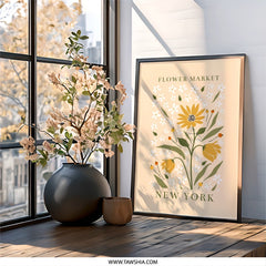 Flower Market New York Wall Art, Floral Illustration Print, Botanical Art, Home Decor, Modern Art Print, Wall Decor, Flower Print - Tawshia