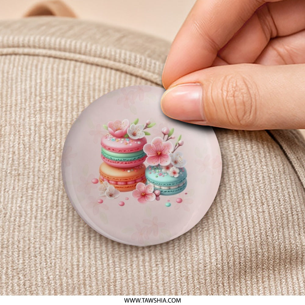 Macarons Pinback Button, Floral Dessert Badge, Cute Sakura Button, Colorful Food Pin, Kawaii Aesthetic Button, Pastry Lover Gift - Tawshia