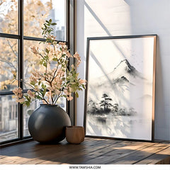 Mountain Landscape Wall Art, Ink Wash Painting Print, Sumi e Art, Nature Scenery Art Print, Japanese Mountain Art Poster - Tawshia