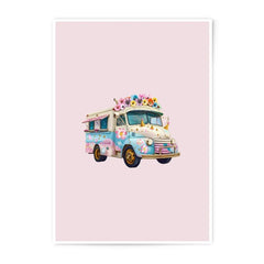 Floral Ice Cream Truck Photographic Prints, Pastel Van Art, Unique Kitchen Decor, Whimsical Wall Art, Cute Food Truck Photo - Tawshia