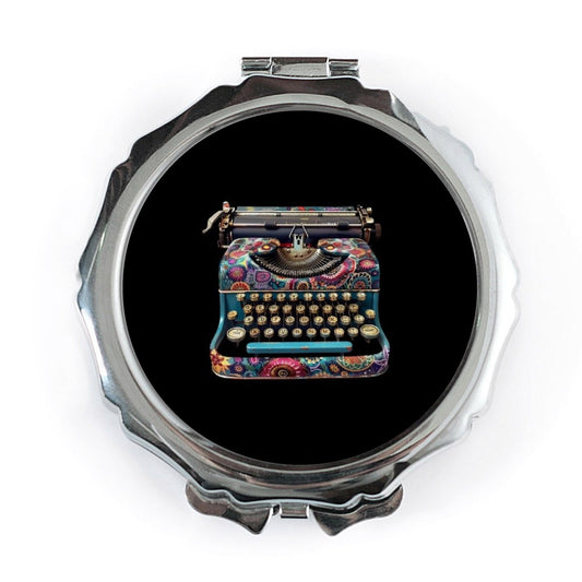 Vintage Typewriter Pocket Mirror, Floral Design Mirror, Retro Writer Gift, Unique Handbag Mirror, Compact Mirror for Writers, Stylish Mirror - Tawshia