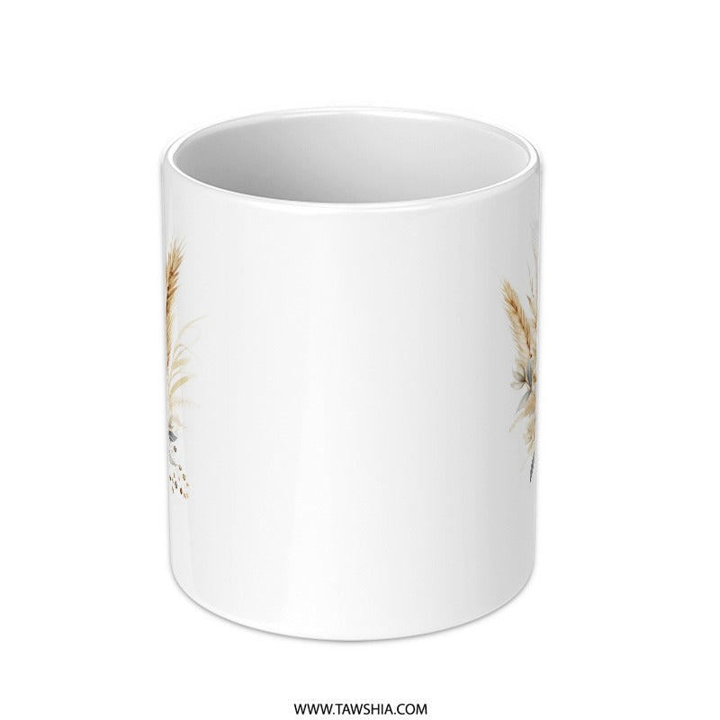 Floral Mug, Boho Mug, White Roses Mug, Wheat Grass Mug, Aesthetic Mug, Coffee Mug, Tea Mug, Gift Mug - Tawshia