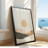 Minimalist Sunrise Wall Art, Abstract Landscape Print, Modern Home Decor, Neutral Tones, Boho Wall Decor, Sun and Mountain Art - Tawshia