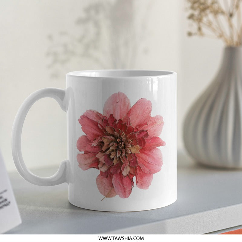 Red Dahlia Flower Mug, Floral Art Coffee Mug, Botanical Print Gift, Unique Design Mug, Elegant Drinkware, Flower Lover Present - Tawshia