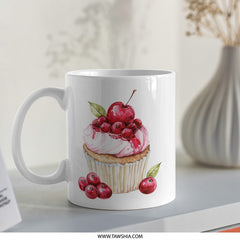 Cherry Cupcake Mug, Watercolor Dessert Coffee Cup, Sweet Treat Mug, Baking Lover Gift, Foodie Mug, Artistic Mug, Kitchen Decor, Unique Mug - Tawshia
