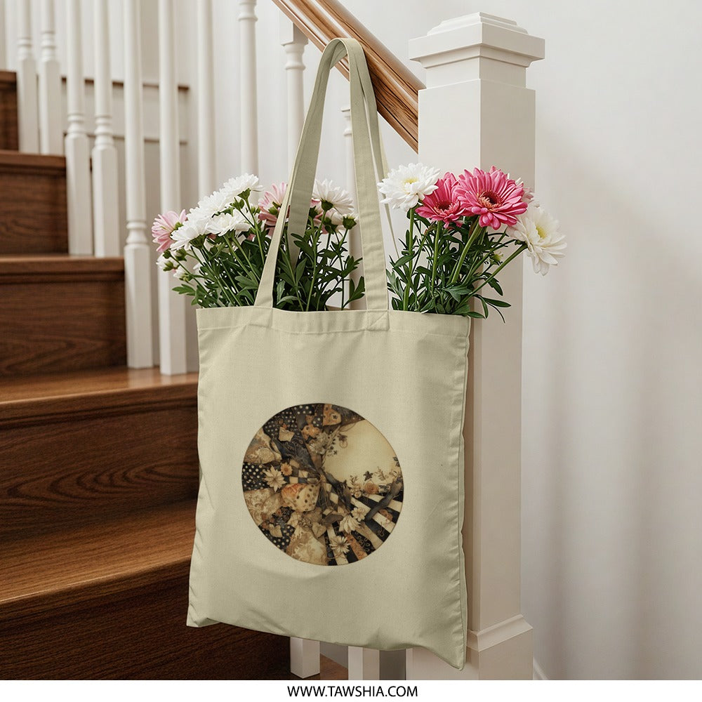 Floral Collage Tote Bag, Elegant Butterfly Design, Unique Art Tote, Fashionable Carryall, Stylish Canvas Bag, Gift Idea - Tawshia