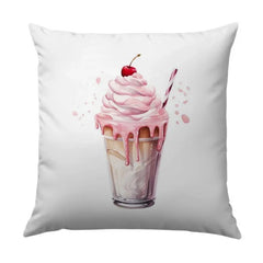 Milkshake Pillow, Dessert Pillow, Pink Treat Pillow, Foodie Gift Pillow, Sweet Tooth Decor Pillow, Cherry Topping Pillow - Tawshia