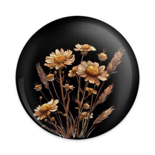 Floral Pinback Button, Wildflower Button, Botanical Badge, Flower Lover Gift, Aesthetic Pin, Black Background Pin, Trendy Accessory - Tawshia