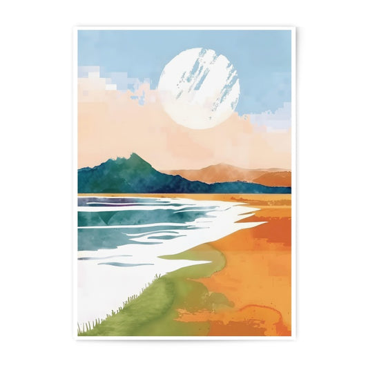 Watercolor Landscape Photographic Print, Mountain Lake Art Print, Sunrise Photo, Nature Wall Art, Scenic Decor, Colorful Art, Beach Print - Tawshia