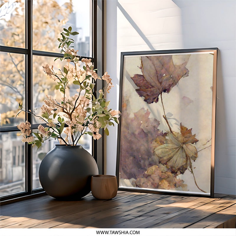 Autumn Leaves Wall Art, Botanical Art Print, Watercolor Leaf Painting, Fall Decor, Nature Inspired Art, Framed Art Print - Tawshia