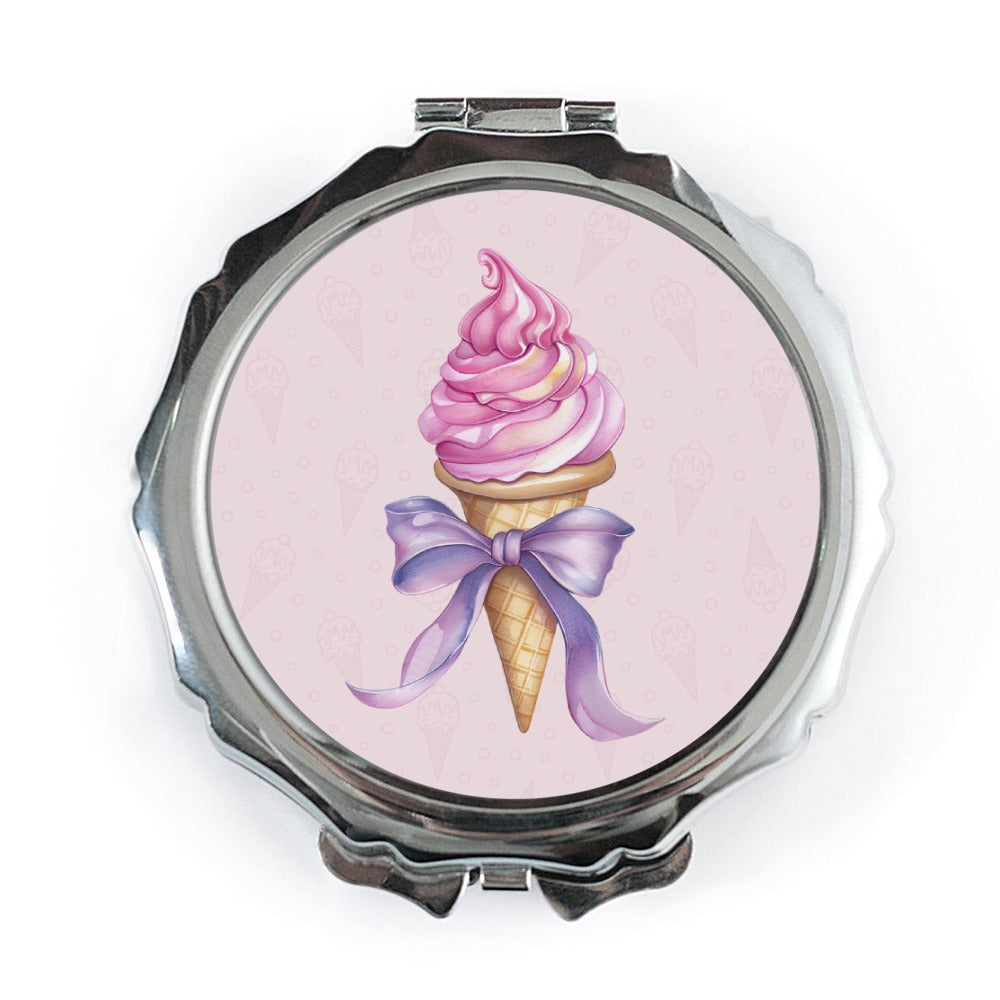 Ice Cream Pocket Mirror, Cute Bow Design, Travel Mirror, Compact Mirror, Makeup Mirror, Gift for Her, Kawaii Pocket Mirror, Ice Cream Art - Tawshia