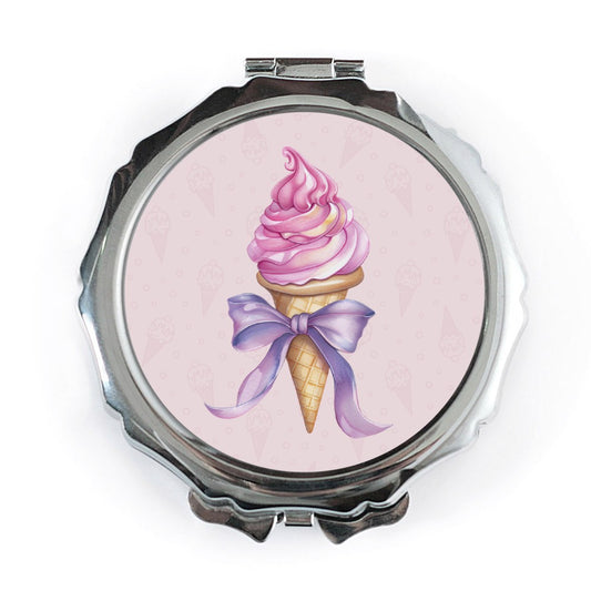 Ice Cream Pocket Mirror, Cute Bow Design, Travel Mirror, Compact Mirror, Makeup Mirror, Gift for Her, Kawaii Pocket Mirror, Ice Cream Art - Tawshia