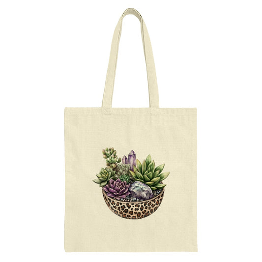 Succulent Tote Bag, Crystal Decor, Leopard Print Bowl, Modern Tote, Plant Art, Stylish Bag, Unique Design - Tawshia