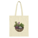 Succulent Tote Bag, Crystal Decor, Leopard Print Bowl, Modern Tote, Plant Art, Stylish Bag, Unique Design - Tawshia