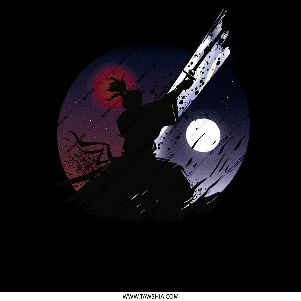 Samurai Warrior Under Dual Moon Art Print product type