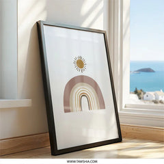 Boho Rainbow Sun Wall Art, Neutral Tone Print, Minimalist Home Decor, Nursery Art, Modern Wall Hanging, Cute Kids Room Art, Wall Decor - Tawshia